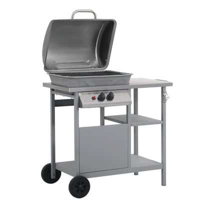 Barbecue e Griglia a Gas con 3 Ripiani e Tavolinetto Argento - homemem39