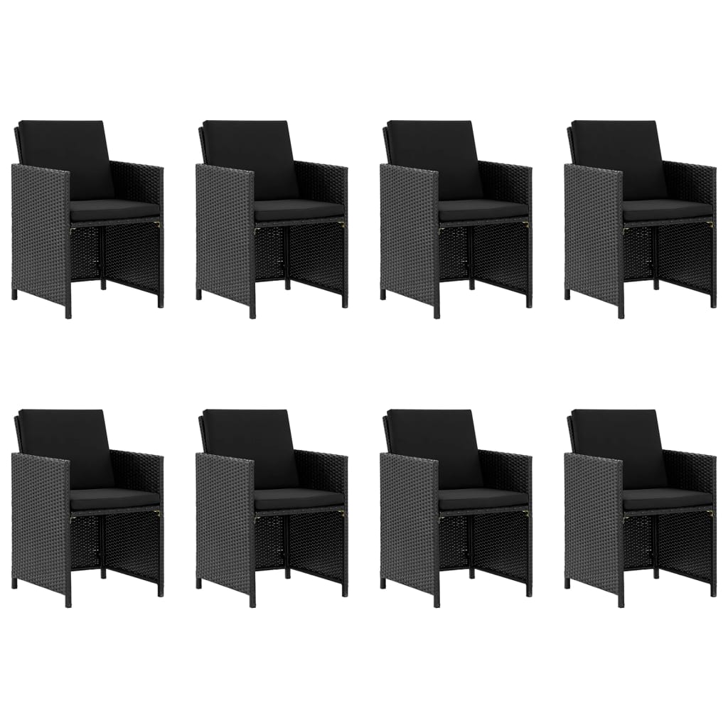 Set da Pranzo da Giardino 9 pz con Cuscini in Polyrattan Nero | homemem39