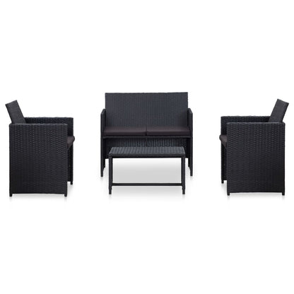 Set Divani da Giardino 4 pz con Cuscini in Polyrattan Nero | homemem39