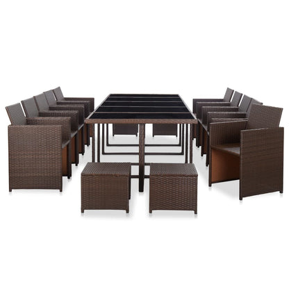 Set da Pranzo da Giardino 15 pz con Cuscini Polyrattan Marrone | homemem39