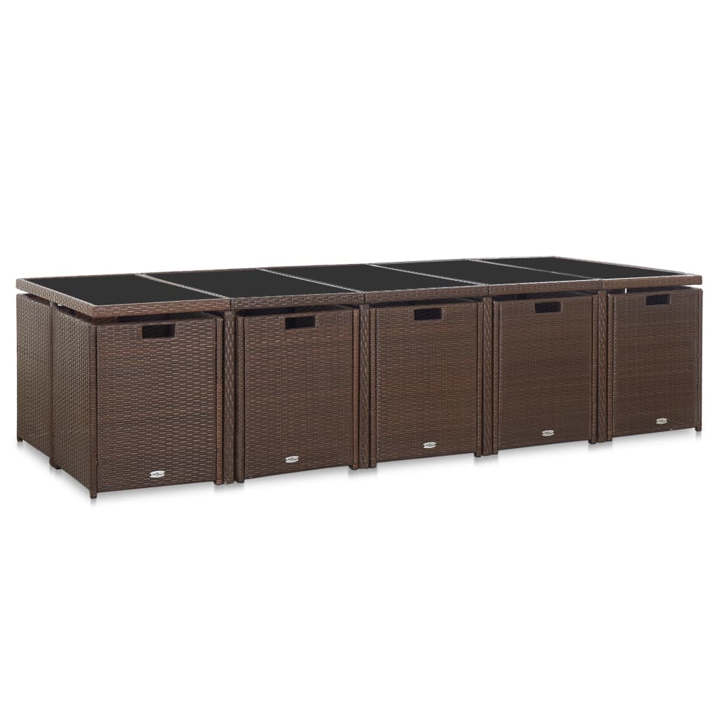 Set da Pranzo da Giardino 15 pz con Cuscini Polyrattan Marrone | homemem39