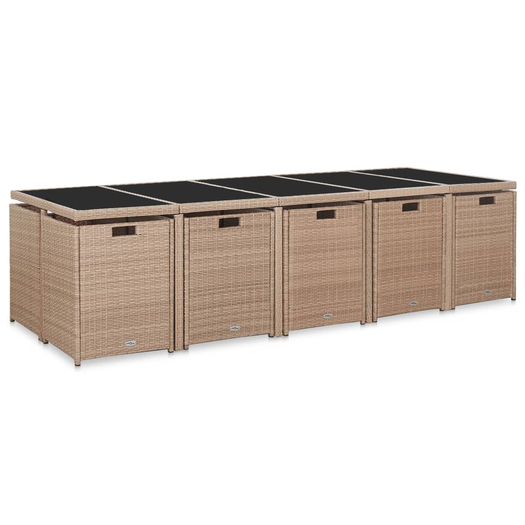 Set da Pranzo da Giardino 15 pz con Cuscini in Polyrattan Beige | homemem39