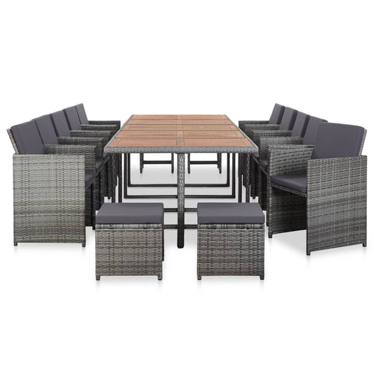 Set da Pranzo da Giardino 15 pz e Cuscini Polyrattan Antracite - homemem39