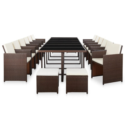 Set da Pranzo da Giardino 17 pz con Cuscini Polyrattan Marrone | homemem39