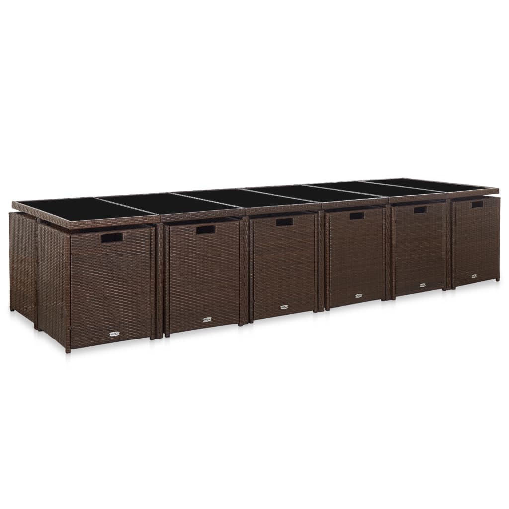 Set da Pranzo da Giardino 17 pz con Cuscini Polyrattan Marrone | homemem39