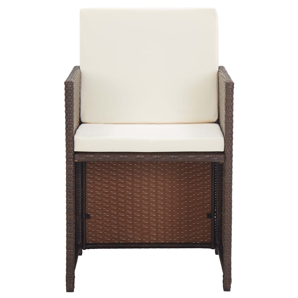 Set da Pranzo da Giardino 17 pz con Cuscini Polyrattan Marrone | homemem39