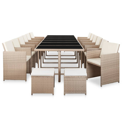 Set da Pranzo da Giardino 17 pz con Cuscini in Polyrattan Beige | homemem39