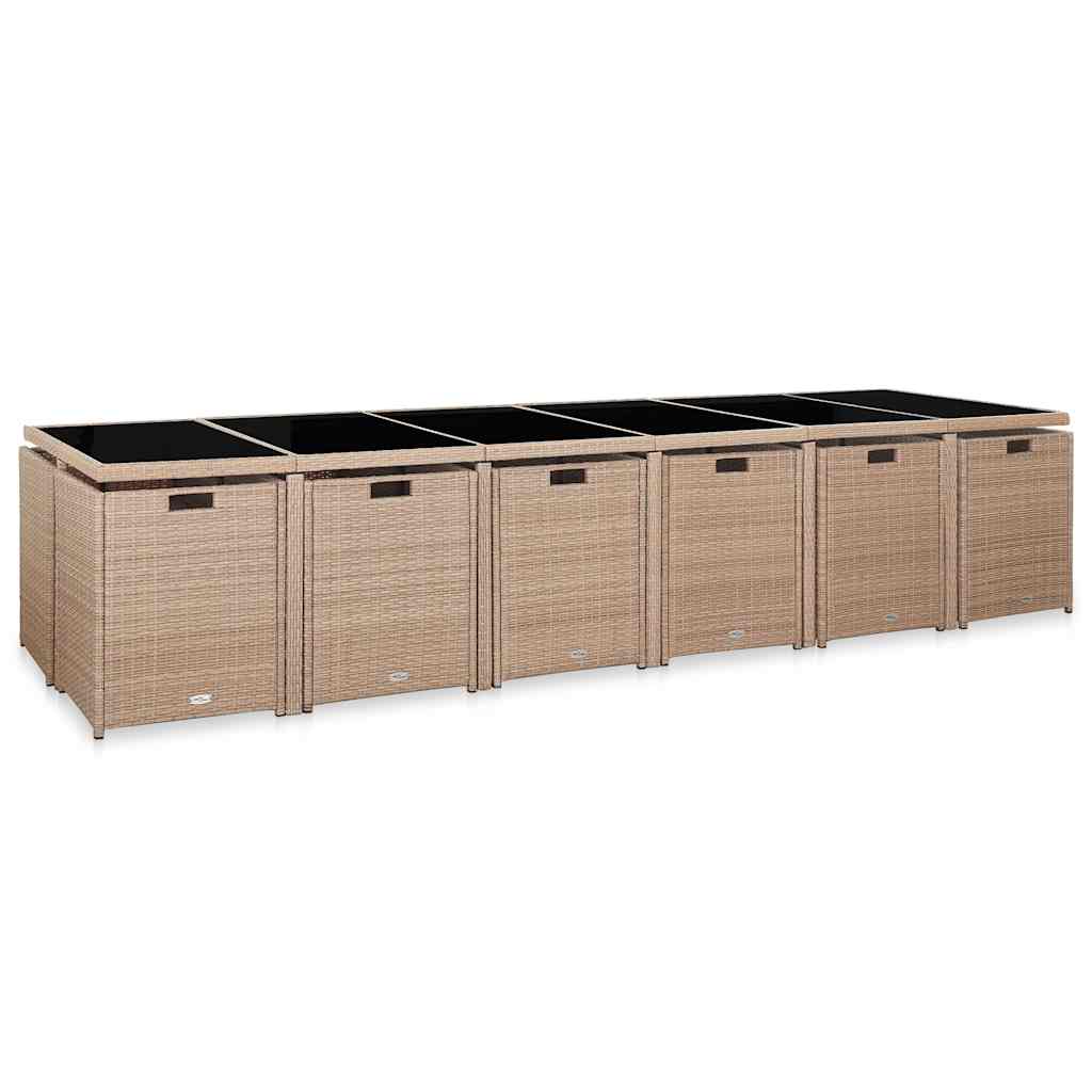 Set da Pranzo da Giardino 17 pz con Cuscini in Polyrattan Beige