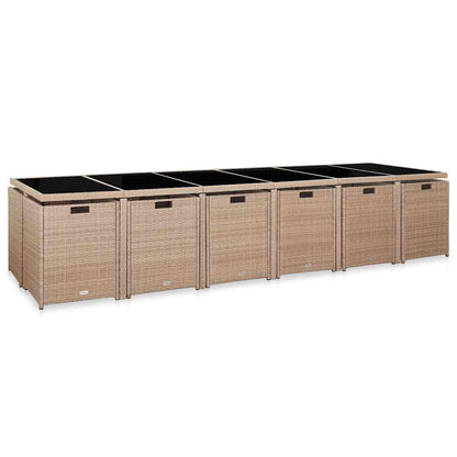 Set da Pranzo da Giardino 17 pz con Cuscini in Polyrattan Beige