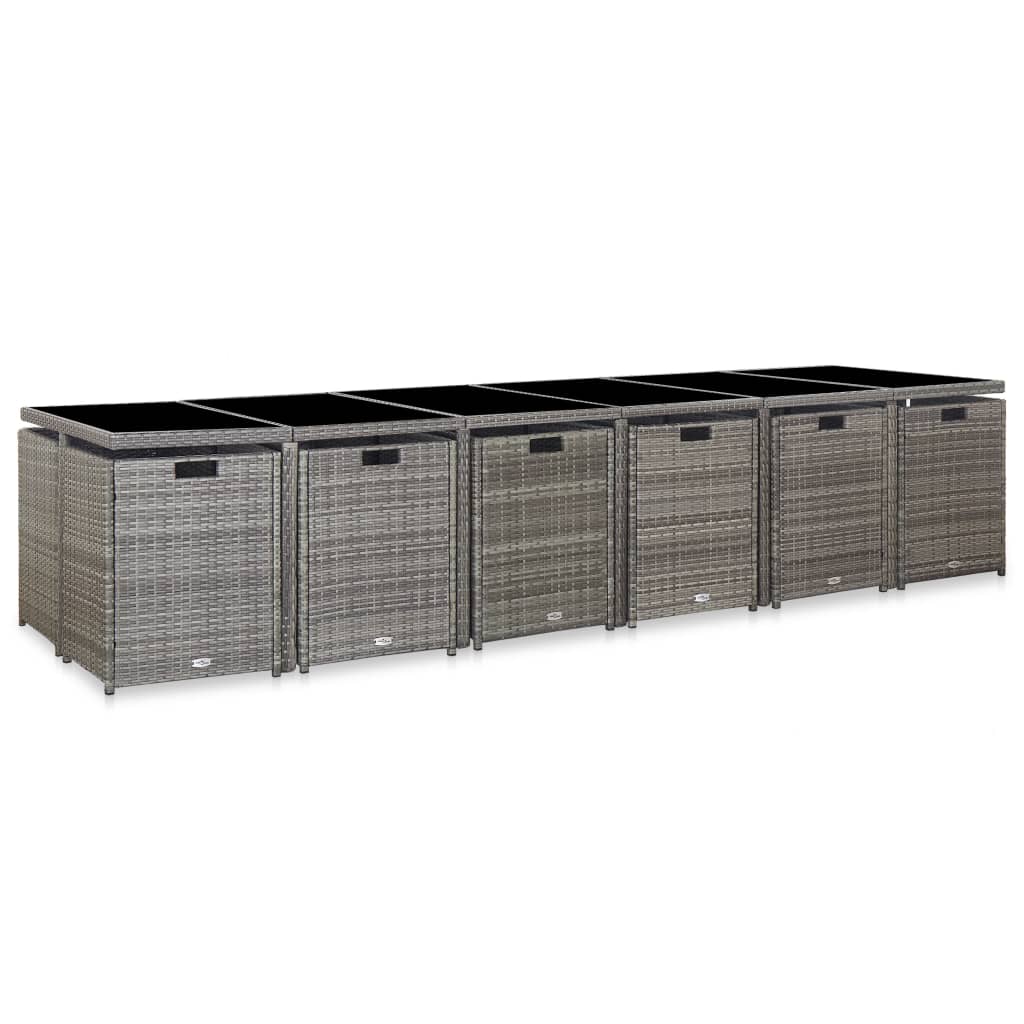 Set da Pranzo per Esterni 17 pz con Cuscini Polyrattan Grigio | homemem39