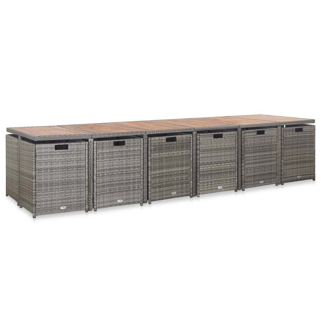 Set da Pranzo per Esterni 17 pz con Cuscini Polyrattan Grigio - homemem39