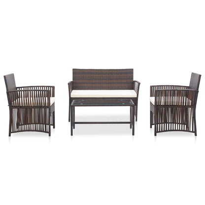 Set Divani da Giardino 4 pz con Cuscino in Polyrattan Marrone | homemem39