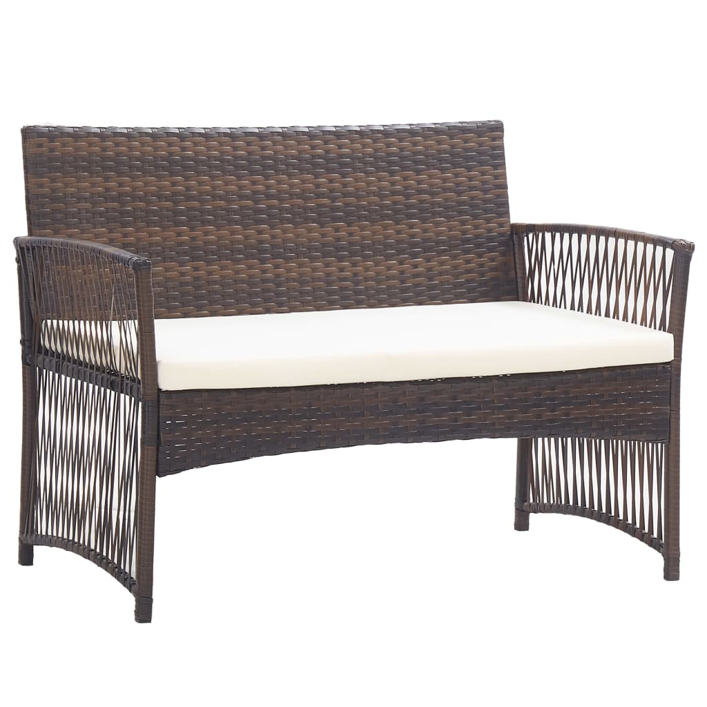 Set Divani da Giardino 4 pz con Cuscino in Polyrattan Marrone | homemem39