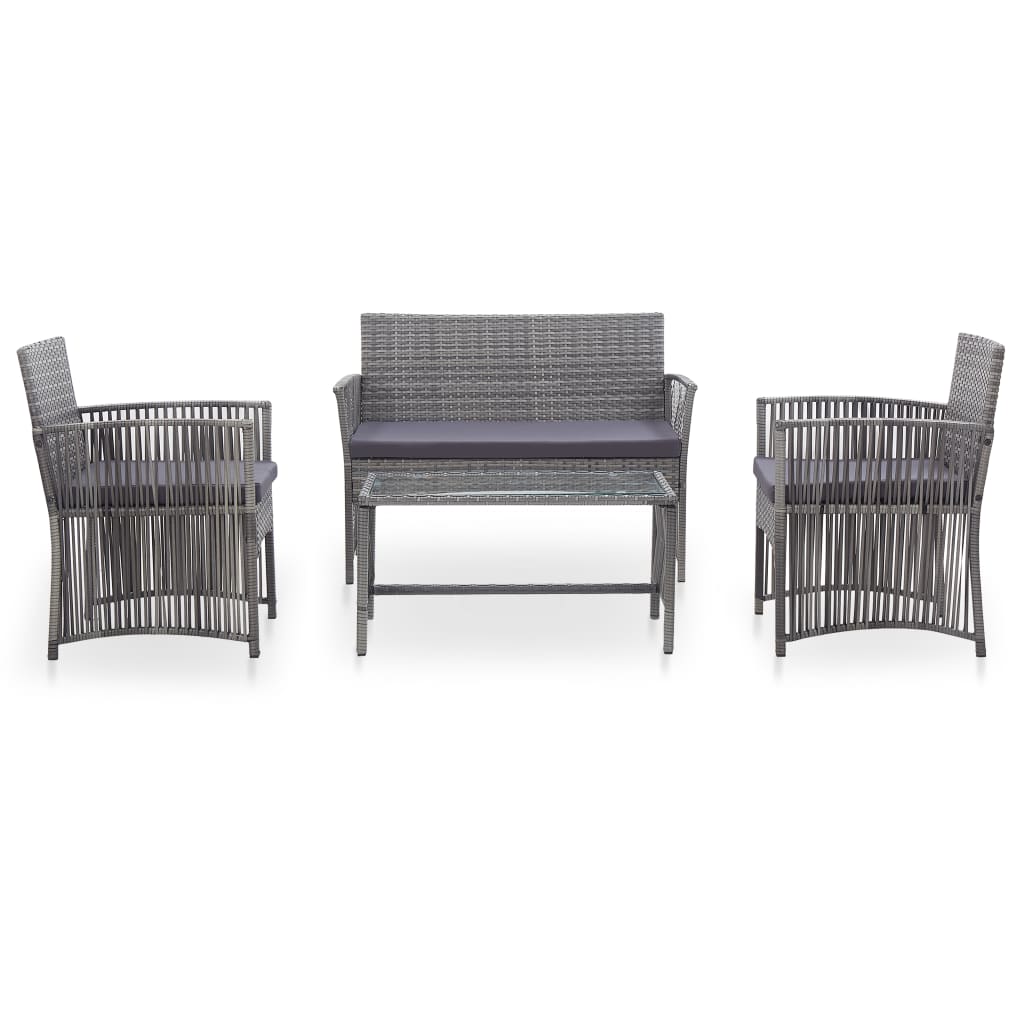 Set Divani da Giardino 4 pz con Cuscini in Polyrattan Antracite - homemem39