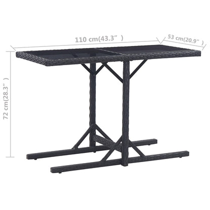 Tavolo da Giardino Nero 110x53x72 cm in Vetro e Polyrattan - homemem39