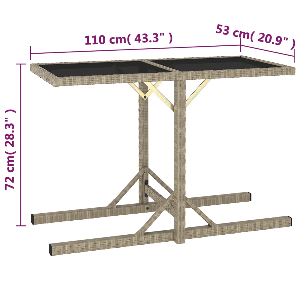 Tavolo da Giardino Beige 110x53x72 cm in Vetro e Polyrattan | homemem39
