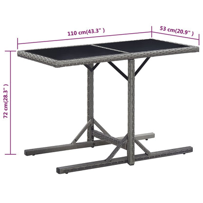 Tavolo da Giardino Antracite 110x53x72 cm in Vetro e Polyrattan | homemem39