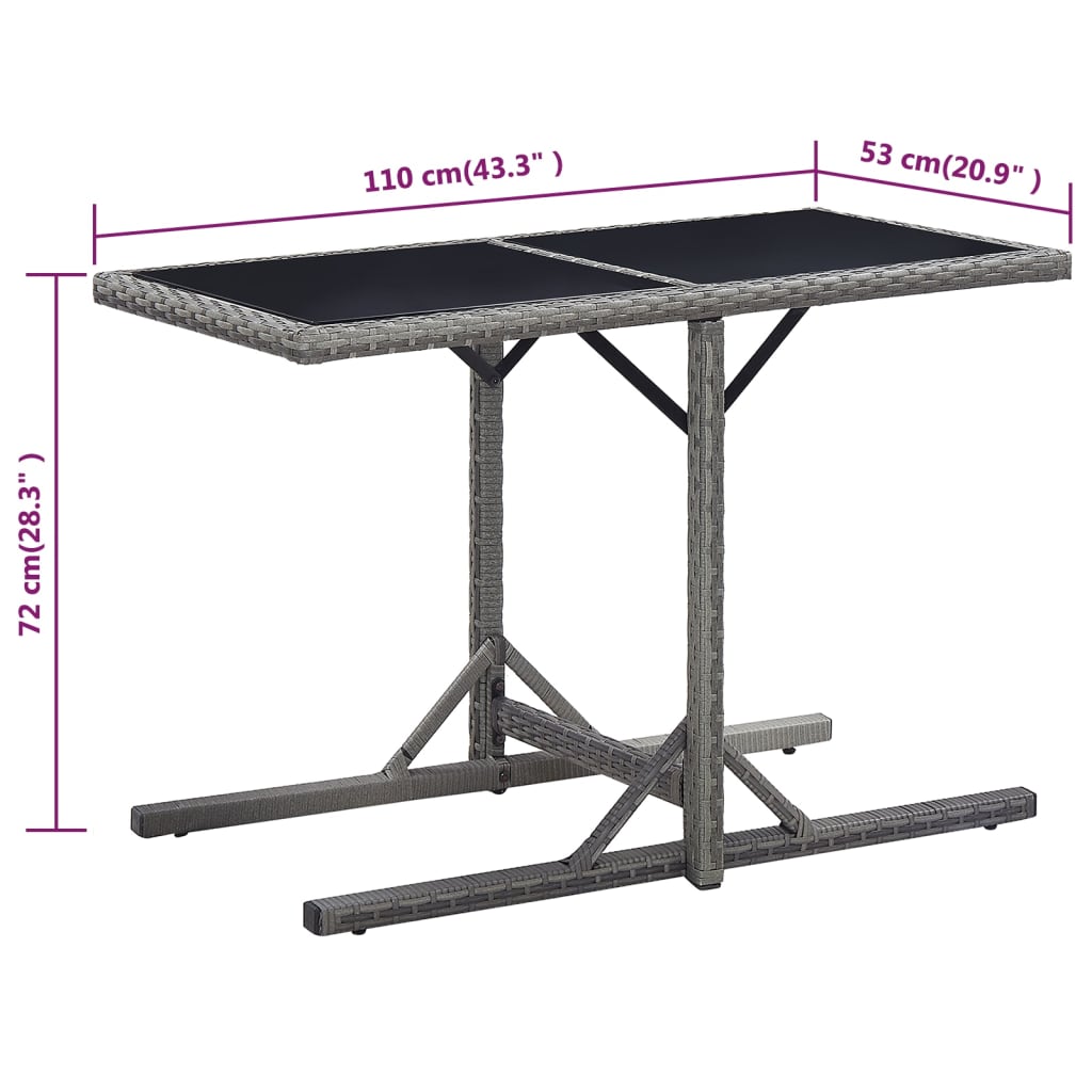 Tavolo da Giardino Antracite 110x53x72 cm in Vetro e Polyrattan - homemem39