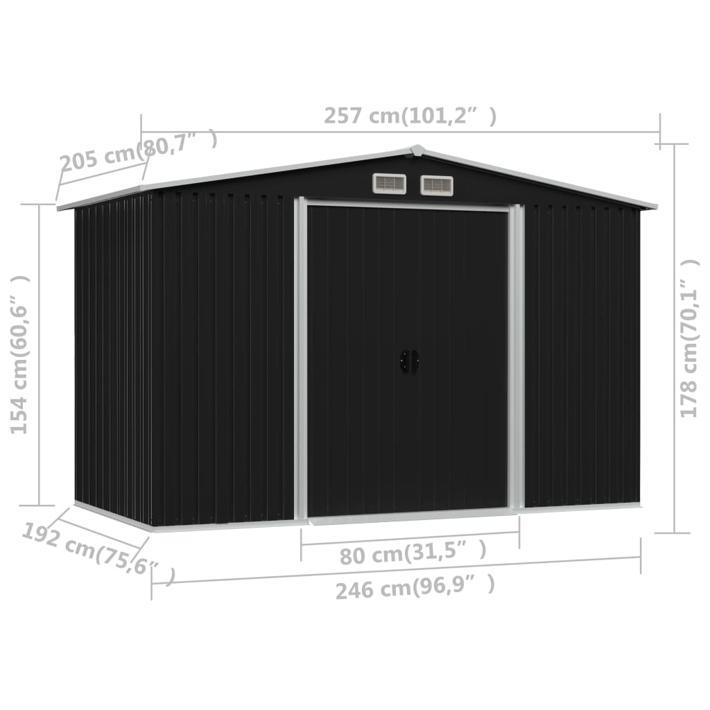 Capanno per Attrezzi Antracite in Acciaio 257x205x178 cm - homemem39