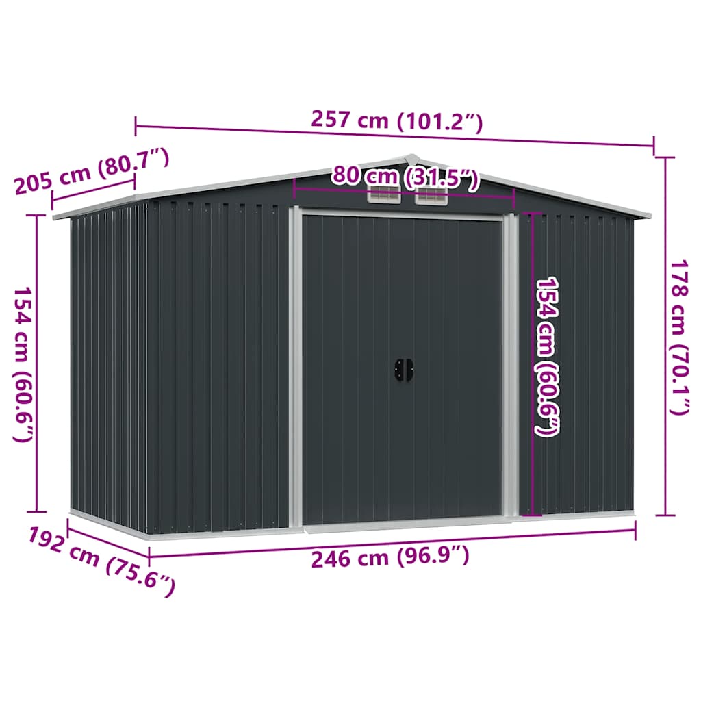 Capanno per Attrezzi Antracite in Acciaio 257x205x178 cm