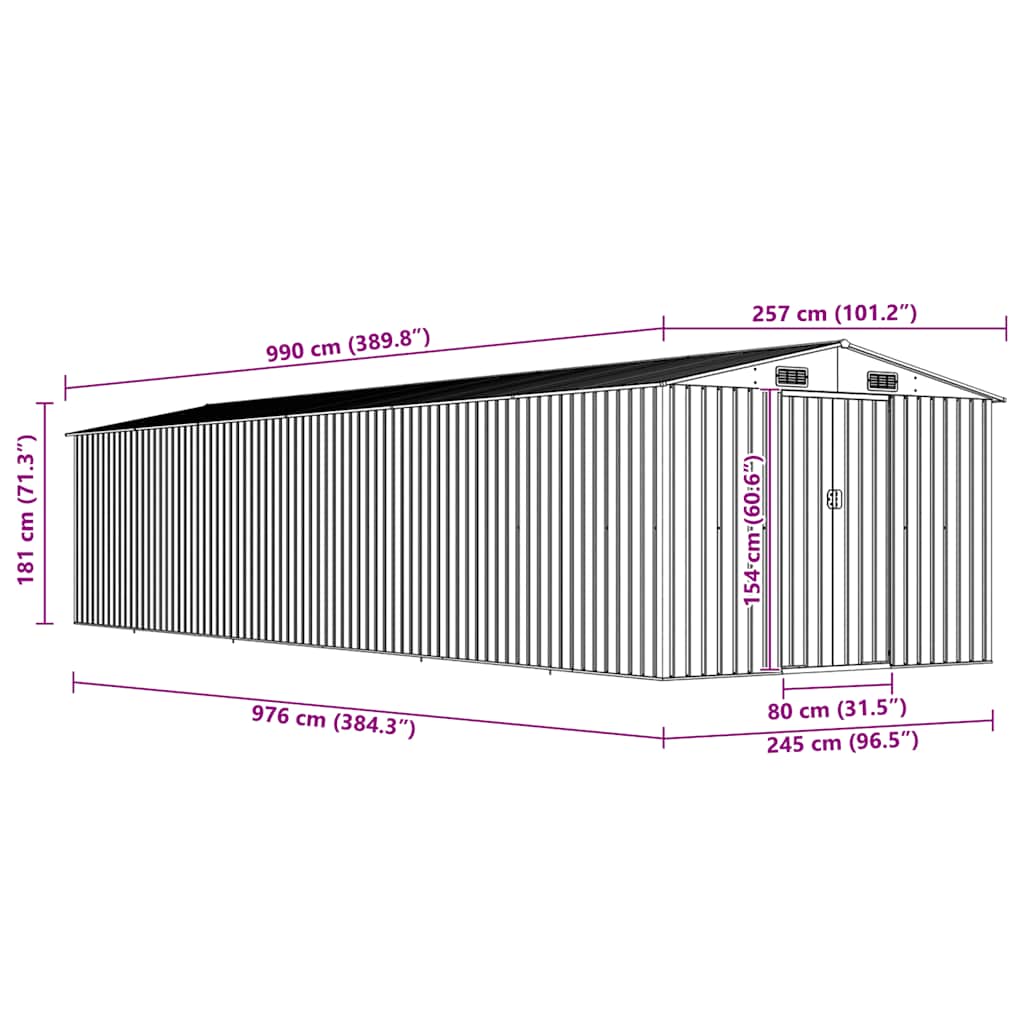 Capanno da Giardino Grigio 257x990x181 cm in Acciaio Zincato