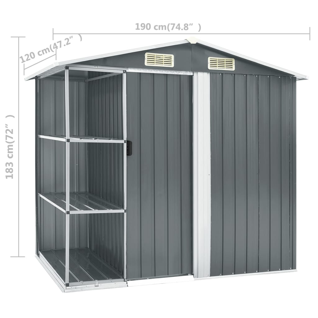 Capanno da Giardino con Scaffali Grigio 205x130x183 cm in Ferro - homemem39