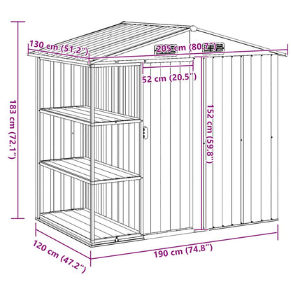 Capanno da Giardino con Scaffali Verde 205x130x183 cm in Ferro