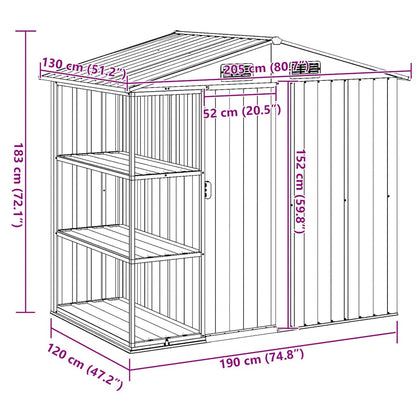 Capanno da Giardino con Scaffali Marrone 205x130x183 cm Ferro