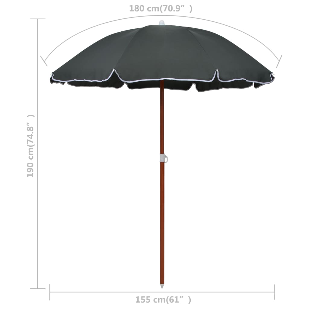 Ombrellone da Giardino con Palo in Acciaio 180 cm Antracite - homemem39