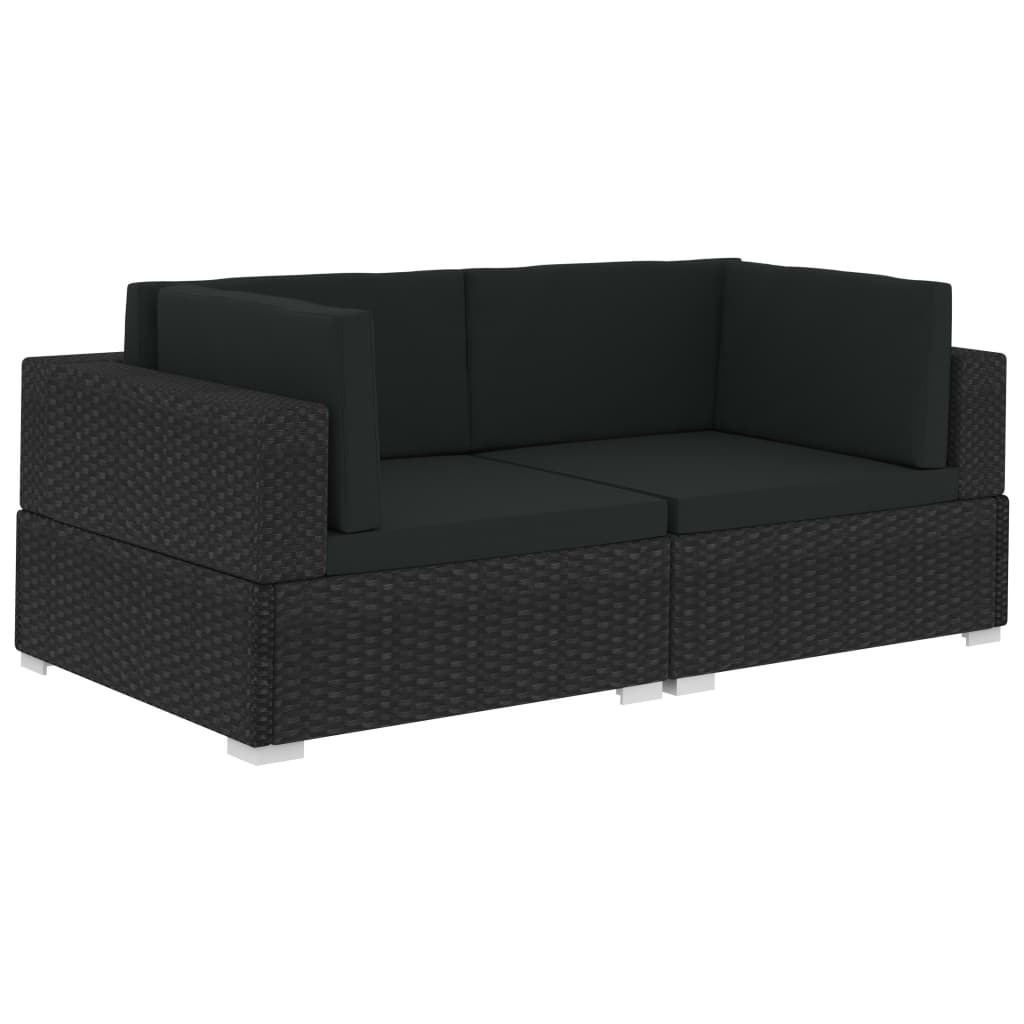 Poltrone Modulari ad Angolo con Cuscini 2 pz Polyrattan Nero | homemem39
