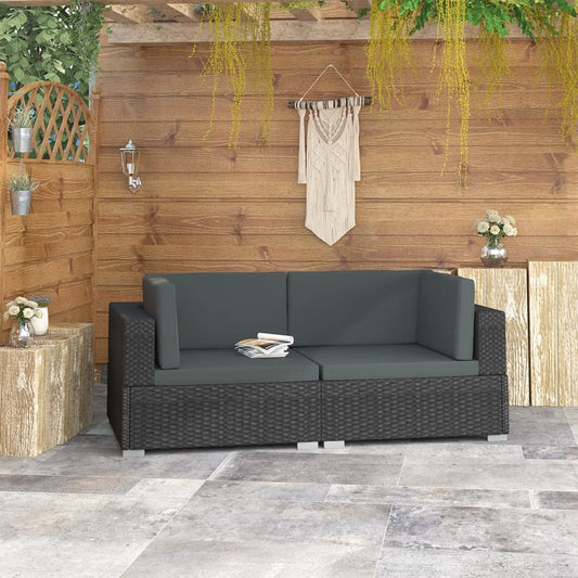 Poltrone Modulari ad Angolo con Cuscini 2 pz Polyrattan Nero | homemem39