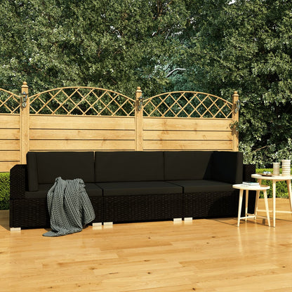 Set Divani da Giardino 3 pz con Cuscini in Polyrattan Nero | homemem39