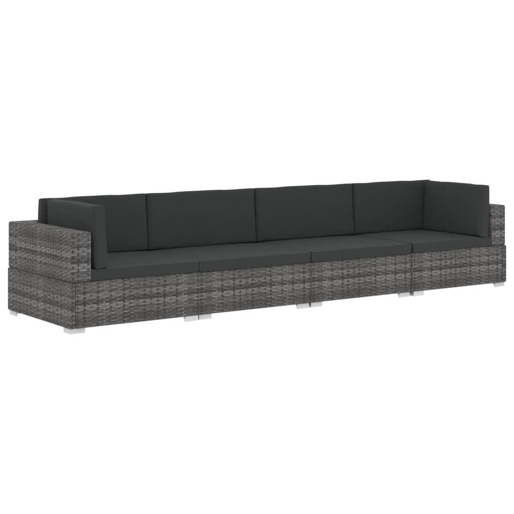 Set Divani da Giardino 4 pz con Cuscini in Polyrattan Grigio | homemem39