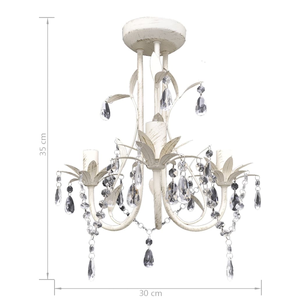 Lampadario con Pendenti in Cristallo 4 pz Bianco Elegante