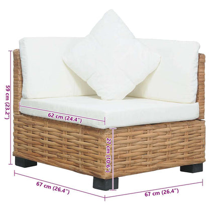Divano Angolare con Cuscini in Rattan Naturale