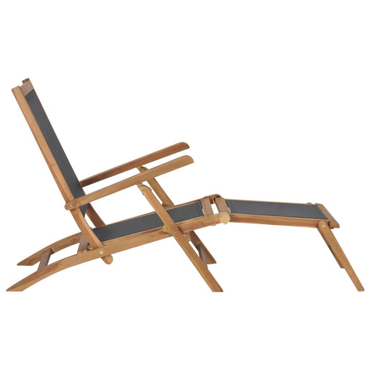 Sedia a Sdraio con Poggiapiedi in Legno Massello di Teak Nera - homemem39