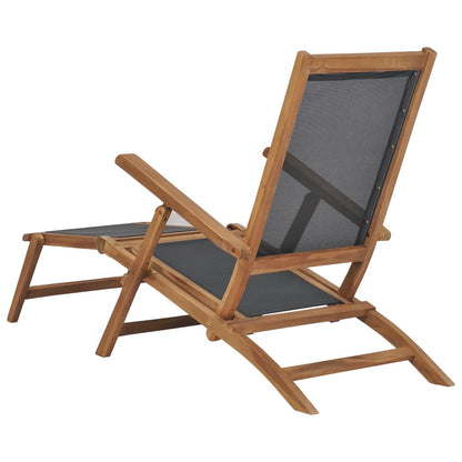 Sedia a Sdraio con Poggiapiedi in Legno Massello di Teak Nera - homemem39