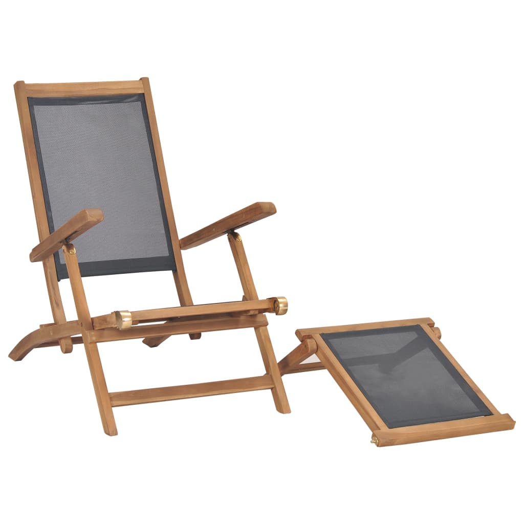 Sedia a Sdraio con Poggiapiedi in Legno Massello di Teak Nera - homemem39