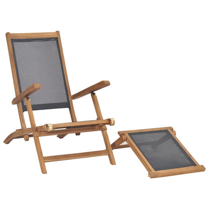 Sedia a Sdraio con Poggiapiedi in Legno Massello di Teak Nera - homemem39
