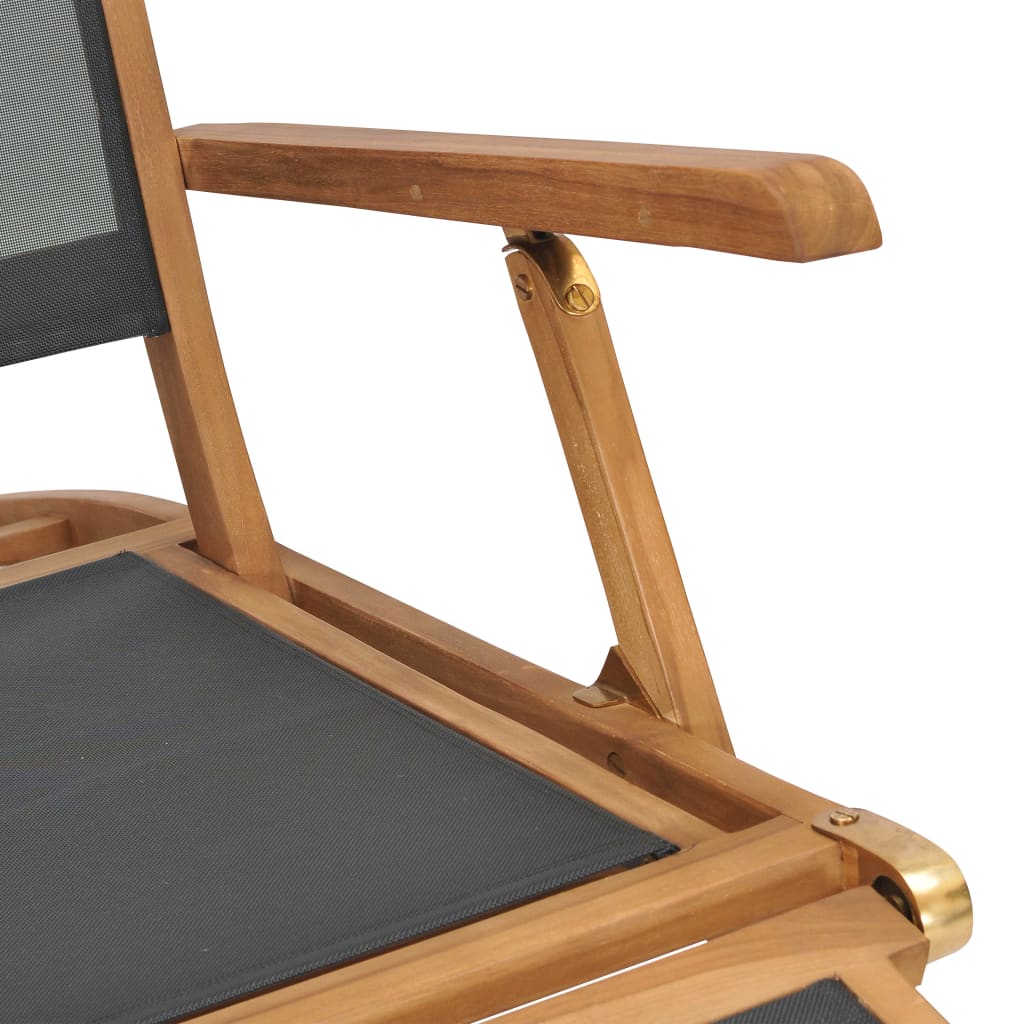 Sedia a Sdraio con Poggiapiedi in Legno Massello di Teak Nera - homemem39