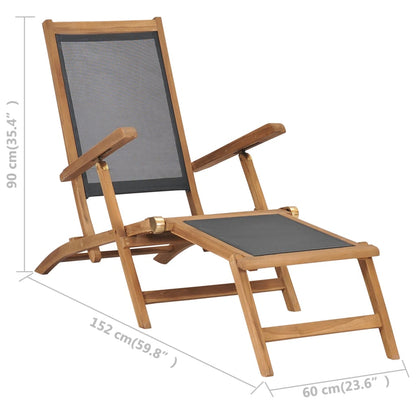 Sedia a Sdraio con Poggiapiedi in Legno Massello di Teak Nera - homemem39