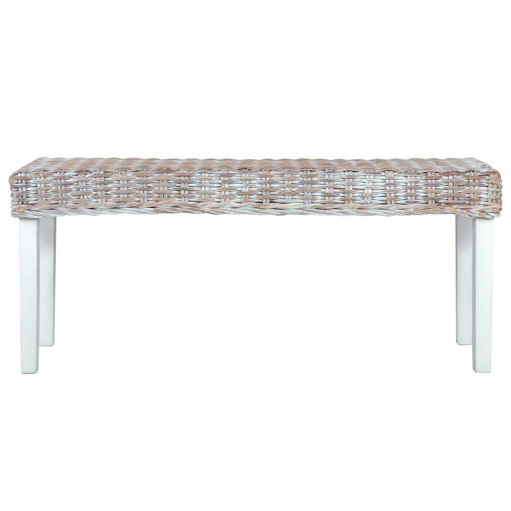 Panca 110 cm Bianca in Rattan Naturale Kubu e Massello di Mogano