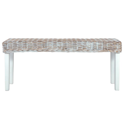Panca 110 cm Bianca in Rattan Naturale Kubu e Massello di Mogano