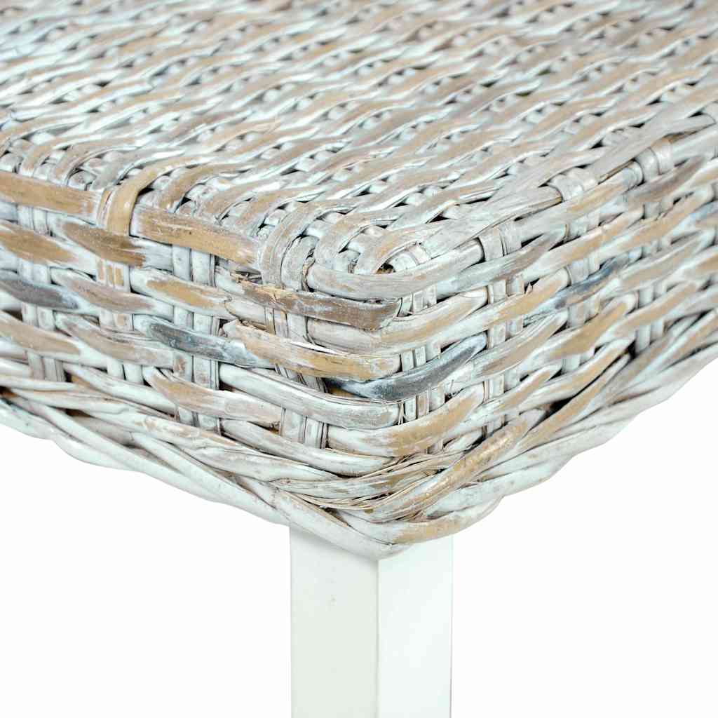Panca 110cm Bianca in Rattan Naturale Kubu e Massello di Mogano