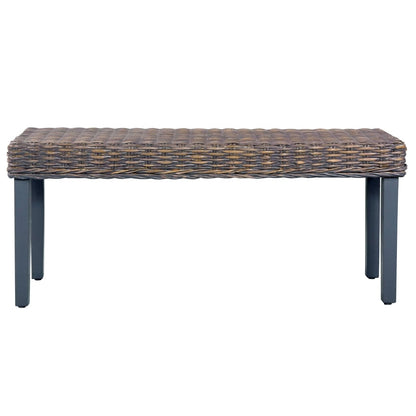 Panca 110 cm Grigia in Rattan Naturale Kubu e Massello di Mogano