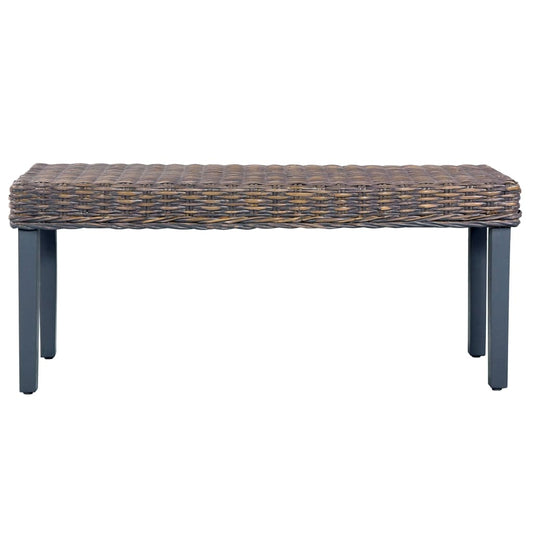 Panca 110 cm Grigia in Rattan Naturale Kubu e Massello di Mogano