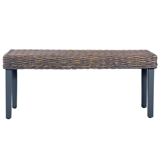 Panca 110cm Grigia in Rattan Naturale Kubu e Massello di Mogano
