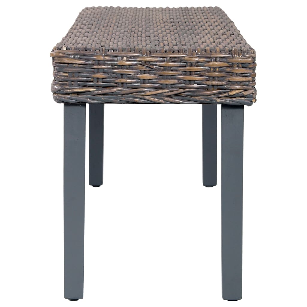 Panca 110 cm Grigia in Rattan Naturale Kubu e Massello di Mogano