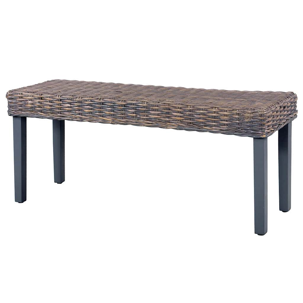 Panca 110cm Grigia in Rattan Naturale Kubu e Massello di Mogano