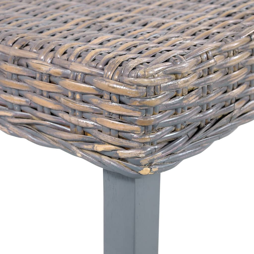 Panca 110 cm Grigia in Rattan Naturale Kubu e Massello di Mogano